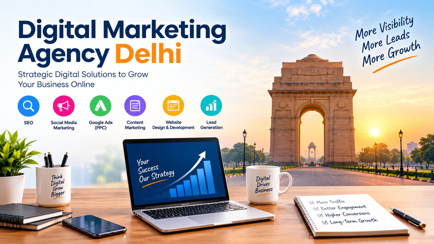 Digital marketing agency in Delhi offering SEO, social media marketing, Google Ads, content marketing and lead generation services